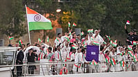 | Photo: PTI/Ravi Choudhary : Indian athletes at Paris Olympics 2024 Opening Ceremony.